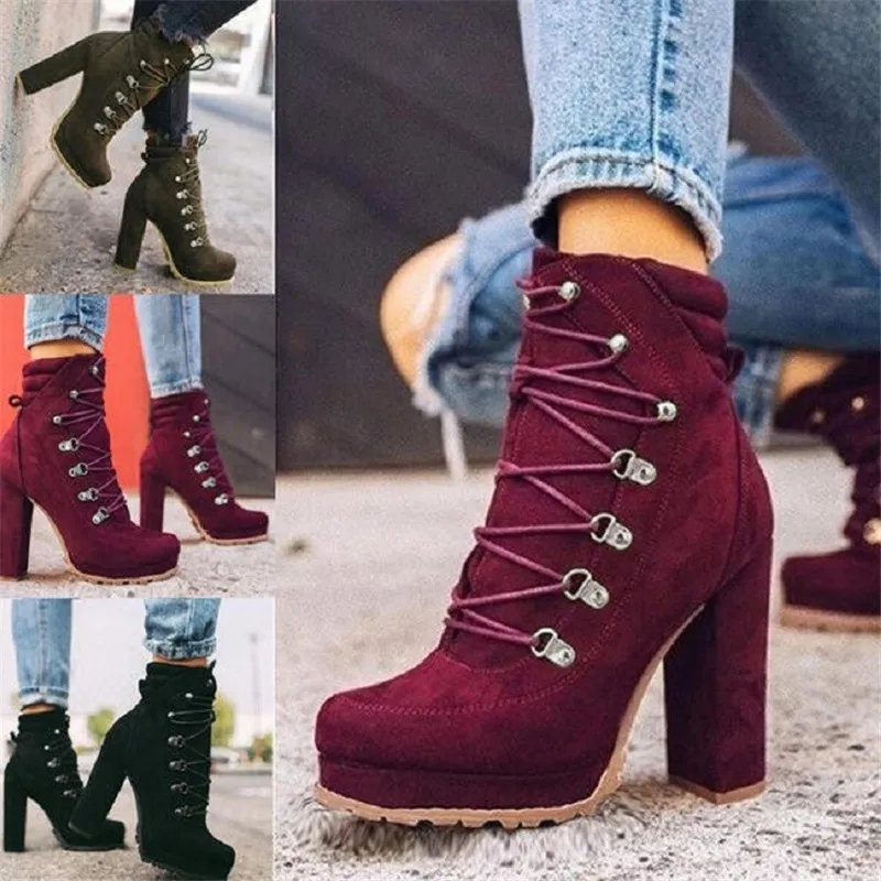 Women\'s Boots Thick Heel Rivet Ankle Boots Fashion Super High Heel Women\'s Shoes Autumn and Winter New Women\'s Casual High Heels