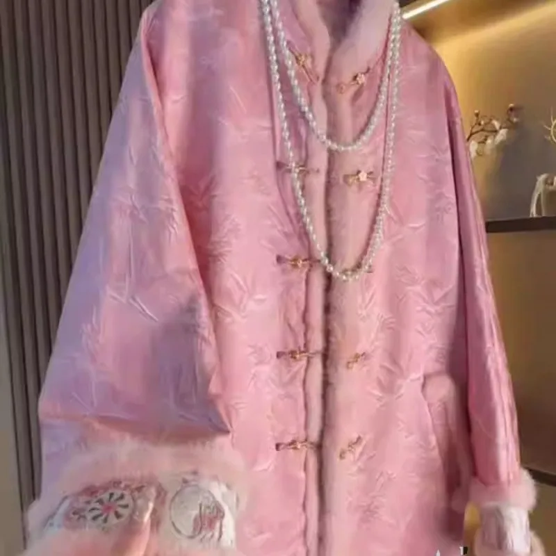 

This Year's Popular Bestseller Super Good-looking Unique Beautiful and High-end New Chinese-style Pink Coat for Women in Winter