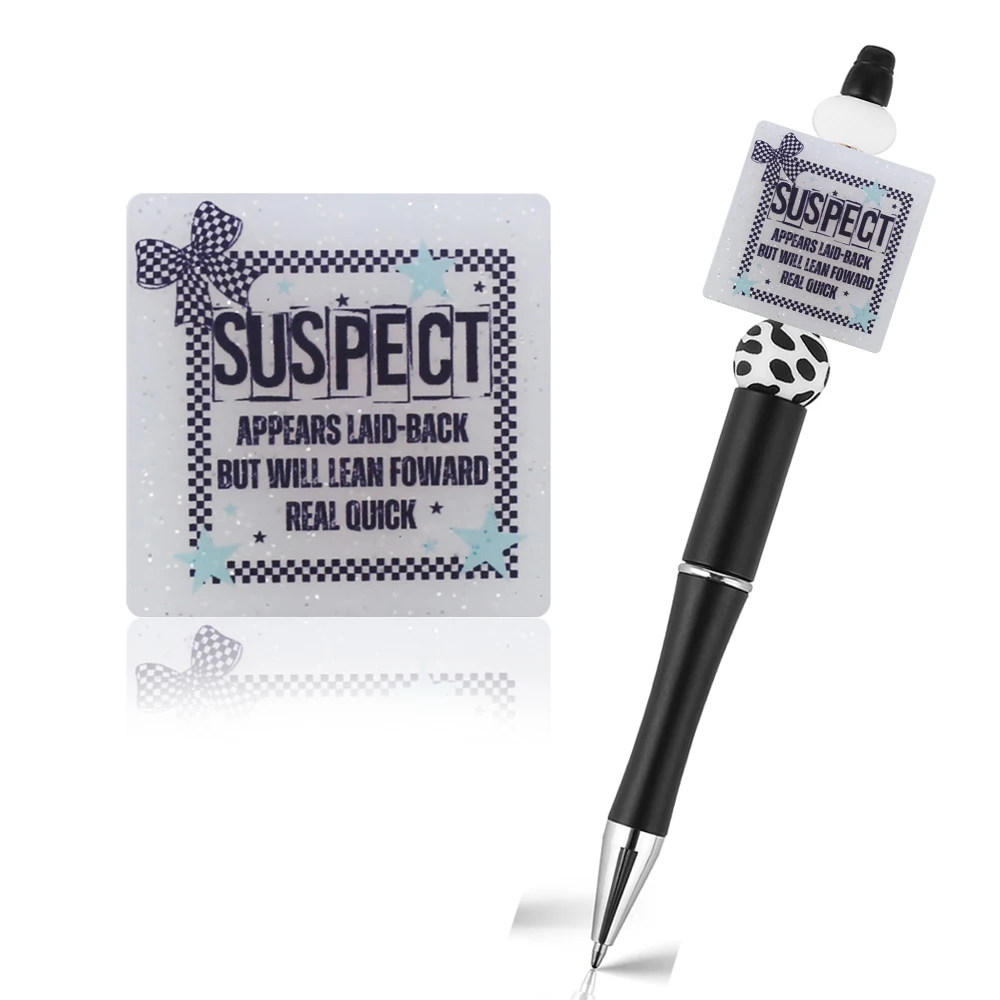 

100pcs Custom Suspect Appears Laid-Back But Will Lean Forward Real Quick Glitter Printed Silicone Focal Bead