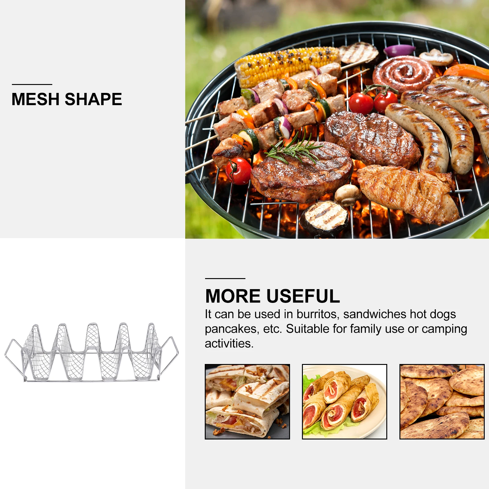 

Stainless Steel Taco Holder Rack for Tortillas Pancakes Mexican Food Display Stand Kitchen Utensil Compact Storage