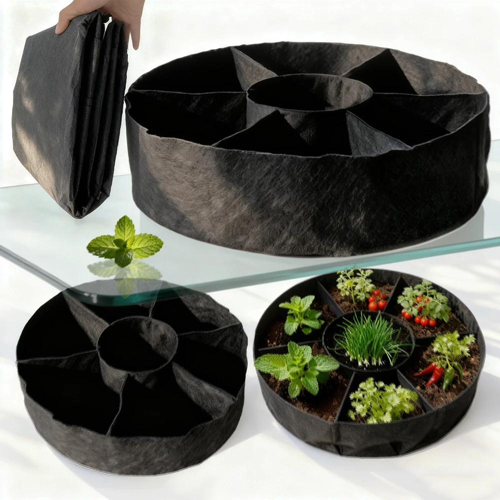 

Round 7 Grid Felt Fabric Planting Bag Nonwoven Plants Pots for Garden Courtyard Vegetable Flowers Potato Chili Growing Container