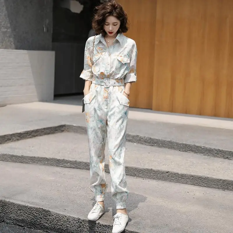 Women's Jumpsuit 2023 New Summer Thin Print Temperament Work Dress Jumpsuit Set Free Shipping Items Women Clothes for Women