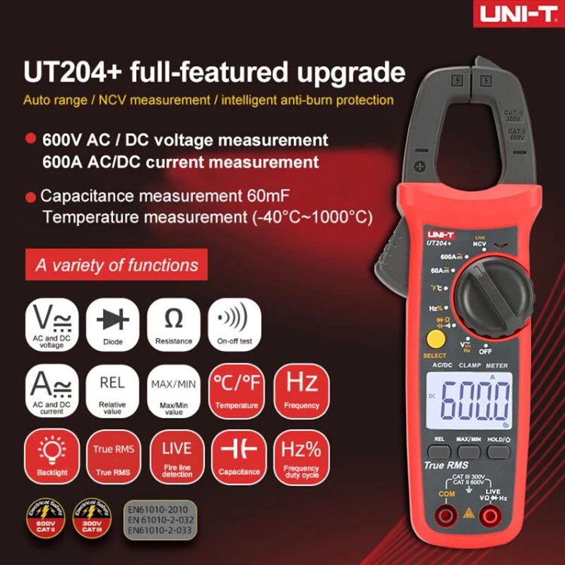 UNI-T клещи UT201 UT202 UT202A UT203 UT204 Plus цифровой тестер профессиональный вольтметр плоскогубцы амперметр электрический мультитестер