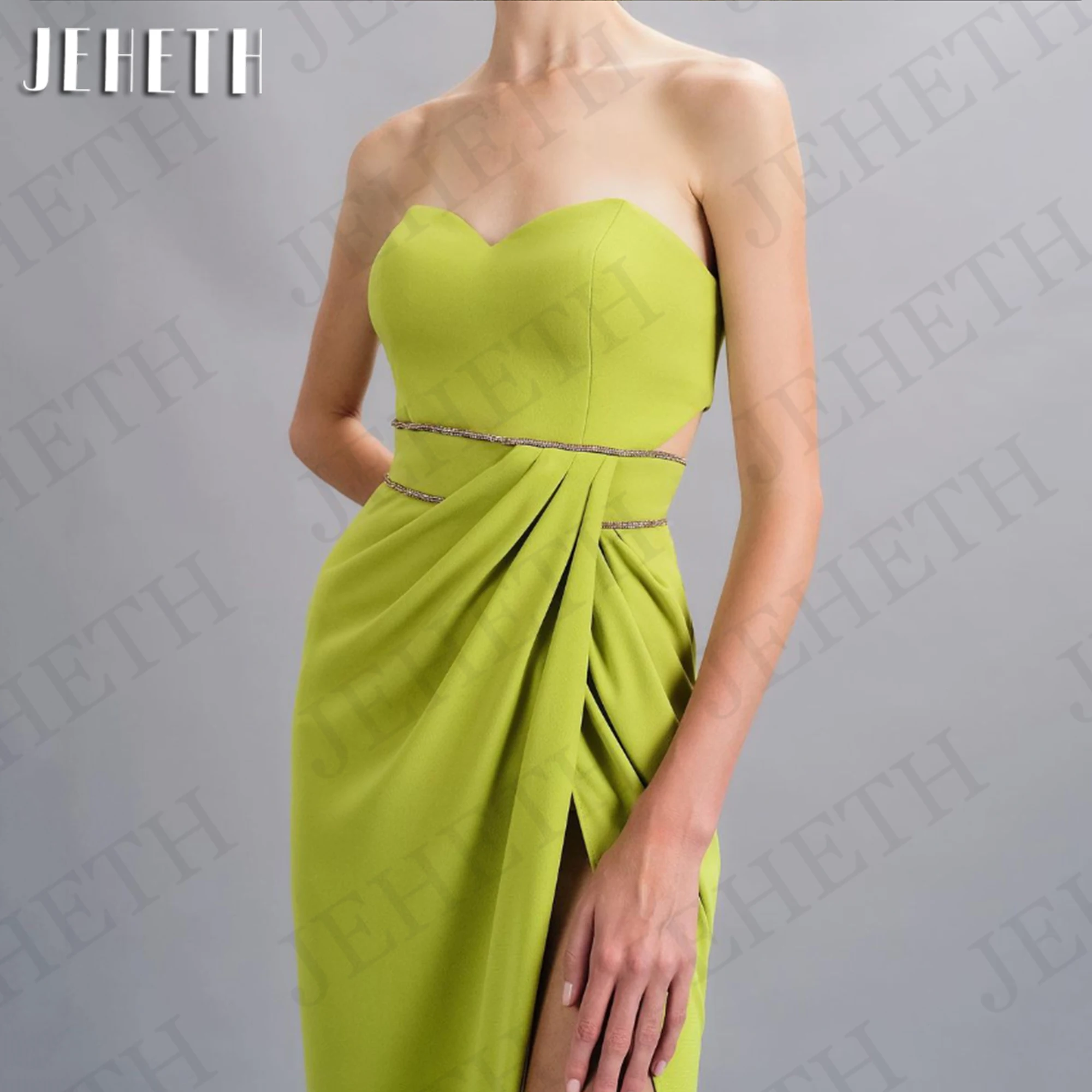 JEHETH Green Evening Dress Wedding Guest Elegant Backless Split Special Occasion Dresses Mermaid Strapless Sweetheart Sleeveless