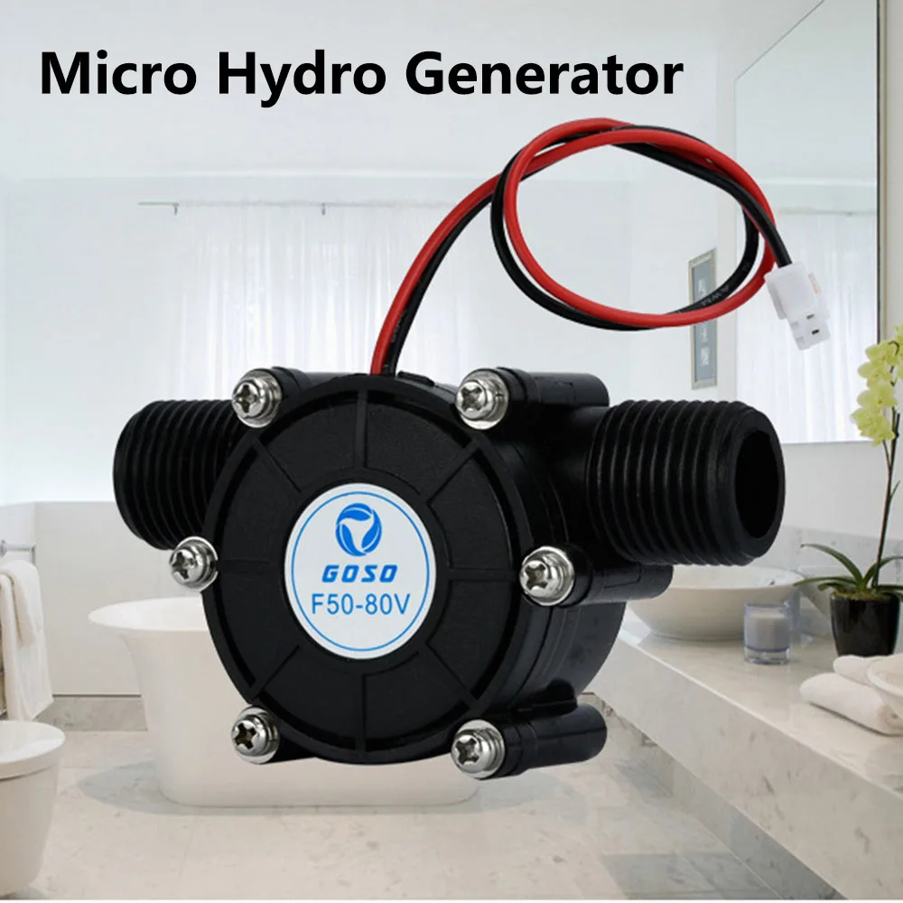 F50 5V/12V/80V Micro Hydro DC Water Generator Flow Pump Turbine Hydroelectric Power Energy Generator Household Dynamo 80V