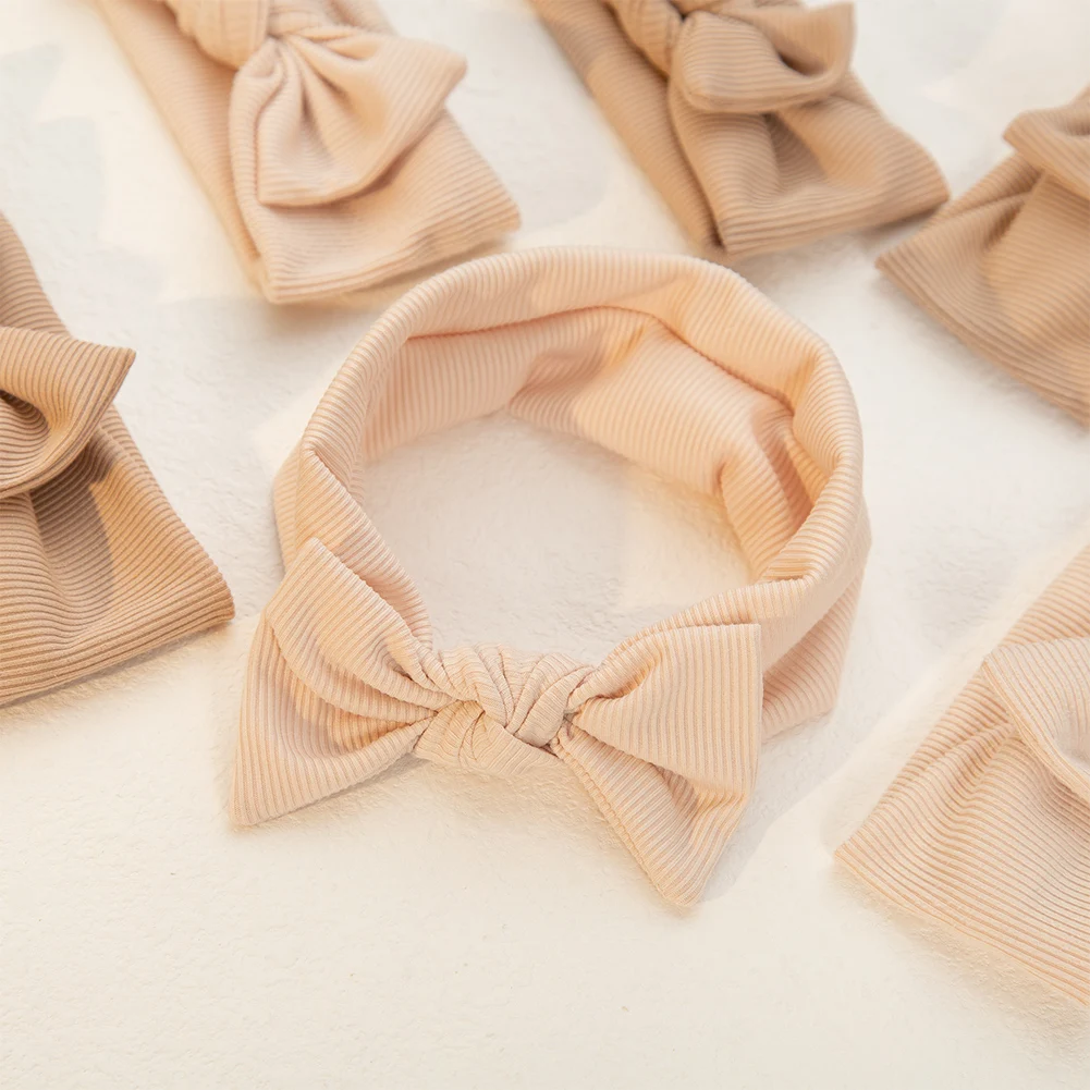 Ins Beige Ribbed Bow Headband for Baby Girls Topknotted Elastic Hair Bands Newborn Headwraps Korean Infant Kids Hair Accessories