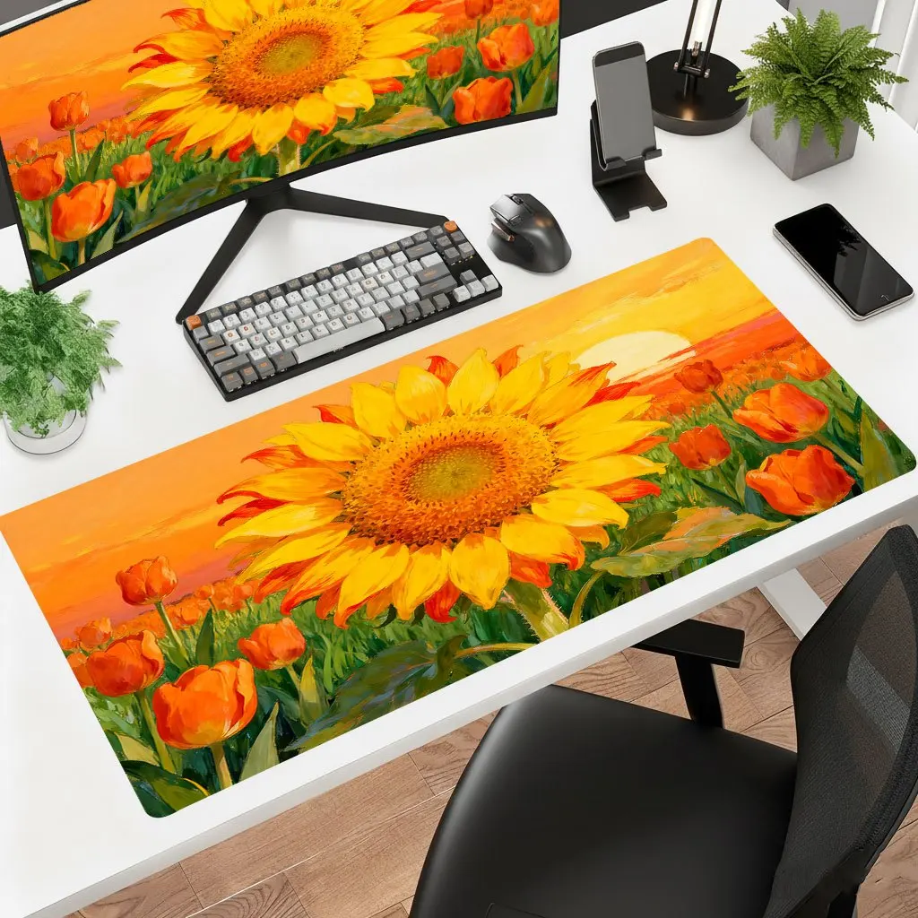 Brand Yellow Sunflower Mouse Pad, Thick HD Print Desk Mat for Office Laptop Gaming, Floral Art Pattern Desktop Accessory