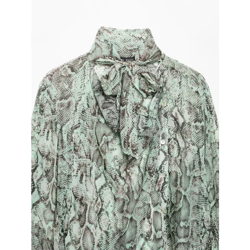 2026 Herbst Damenbluse Langarm Tierdruck Knopfhemd Schleifendekoration Elegante Alltagsmode Blusen für Frauen – Detail 3