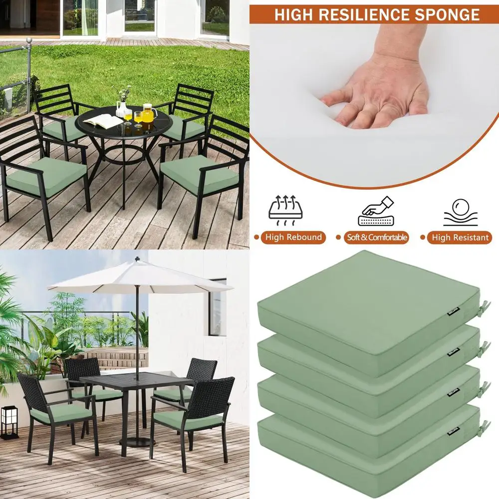 

Waterproof 19 x 19 Patio Chair Cushions with Ties, 5-Year Fade Resistance, Thick Seat Cushions for Outdoor Furniture - Sage Gree