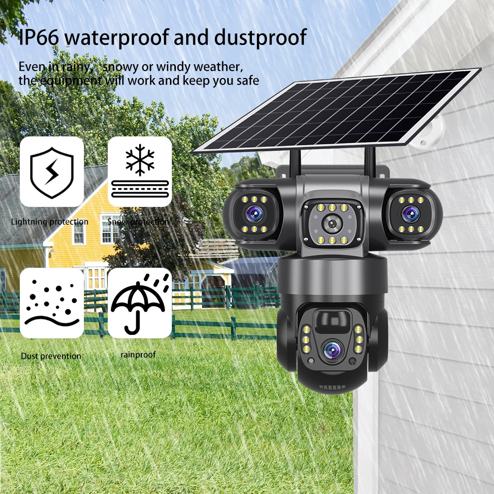 15MP PTZ  4G Sim Camera Three Lens Three Screen Color Night Vision Outdoor Security IP Camera CCTV Surveillance Cam V380 PRO