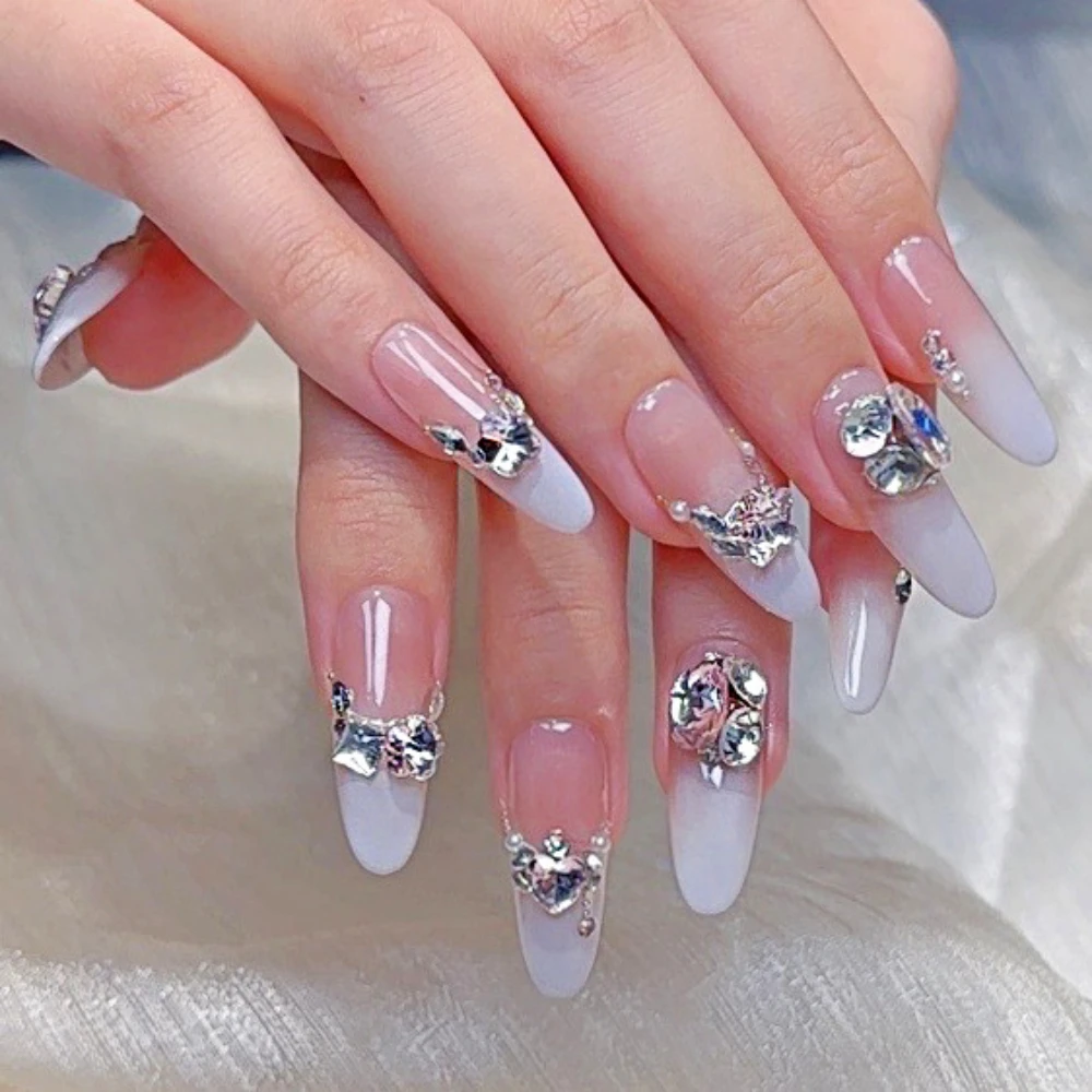 10 Pcs Handmade Press On Nails 2024 New Simple & Elegant French Limited Medium Almond False Nails Design Art DIY Nails with Set