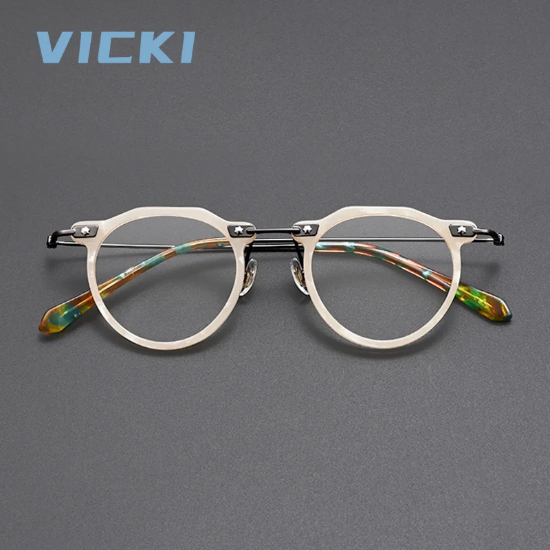 VICKI Nouvelles Lunettes Rétro en Acétate à Monture Ronde, Verres Progressifs Multifocaux Photochromiques Bloquant la Lumière Bleue, Personnalisables sur Ordonnance
