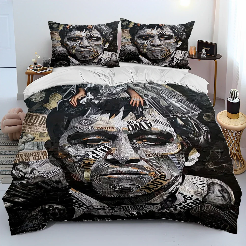 Movie Scarface Tony 3D Printing Comforter Bedding Set,Duvet Cover Bed Set Quilt Cover Pillowcase,King Queen Size Bedding Set Kid