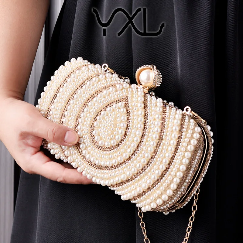 

Hot Sale New Pearl Women's Bag European and American Fashion Wedding Bag Retro White Cheongsam Clutch Factory Direc