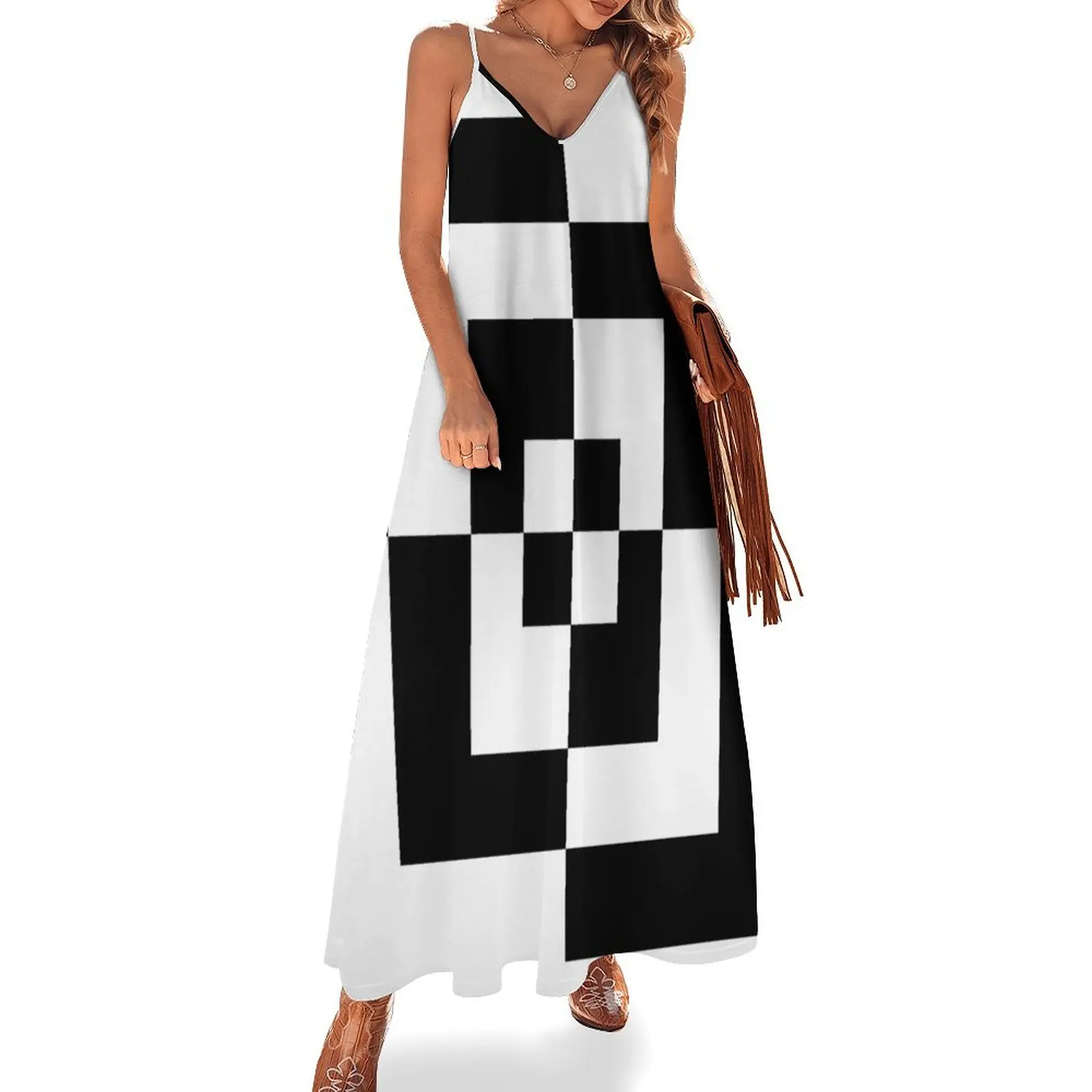 Black and white rectangles Sleeveless Dress Casual dresses sexy dress for women Party dresses