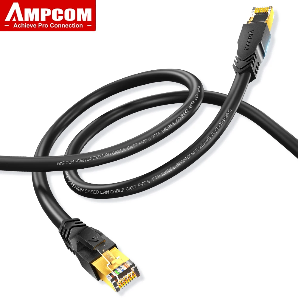 AMPCOM RJ45 Cat 7 Industrial-Grade Ultra Soft Patch Cable High-Speed Braided 10Gbps 600Mhz Ethernet Cable for Router Modem PC