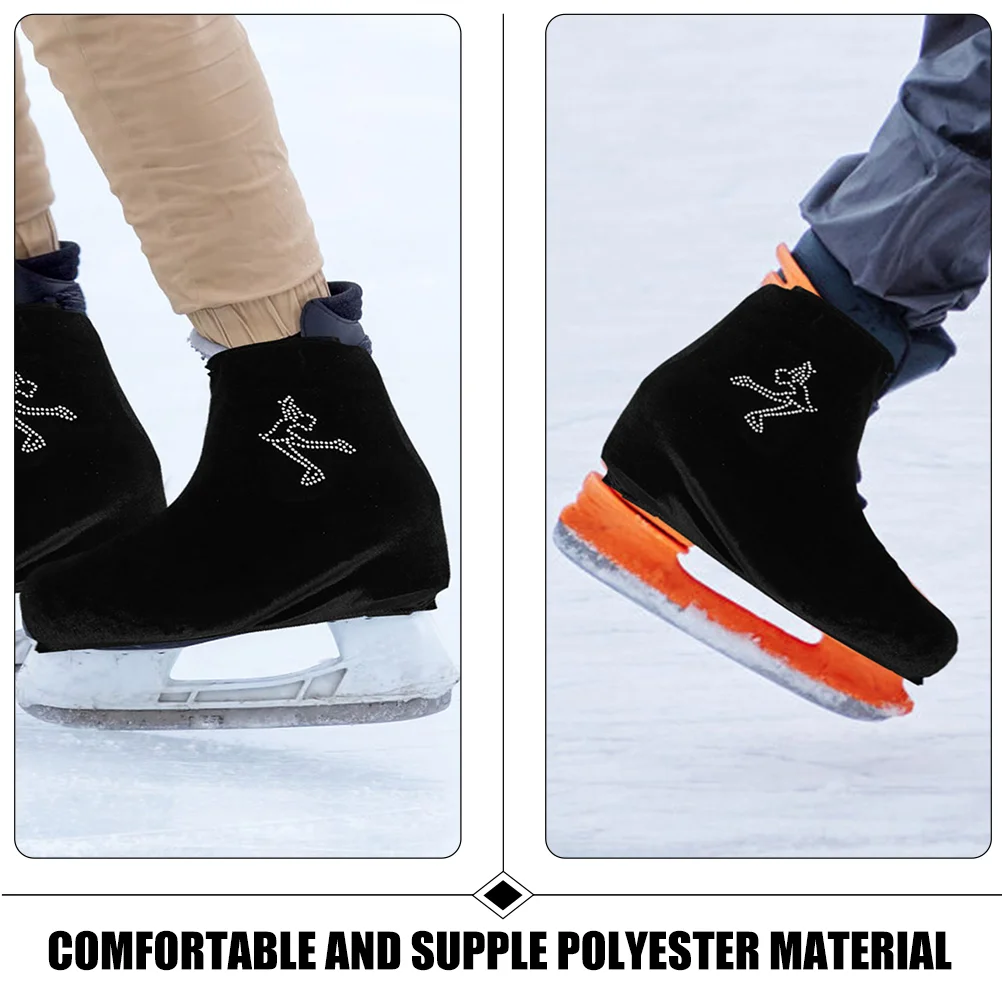 Ice Skate Covers Black L Size Comfortable Polyester Kids Figure Skating Shoe Protectors Wear Resistant Boot Soakers Roller