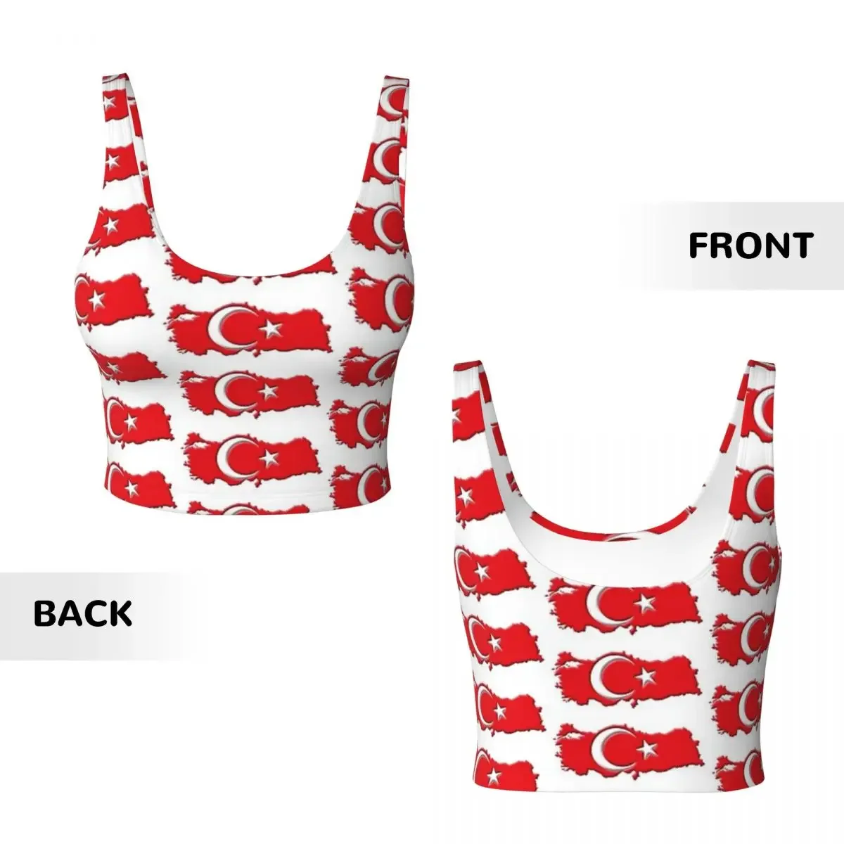 Custom The Republic Of Turkey Flag Women Sports Vest Bras Gym Workout High Impact Yoga Crop Tank Tops