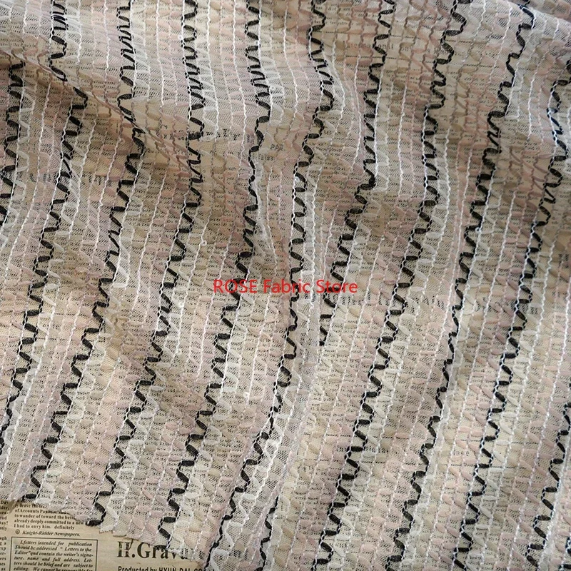 

Two-color Striped Hook Embroidery Tulle Lace Fabric For Women's Spring Summer Dress, Party dress, Skirt, Handmade DIY Fabric