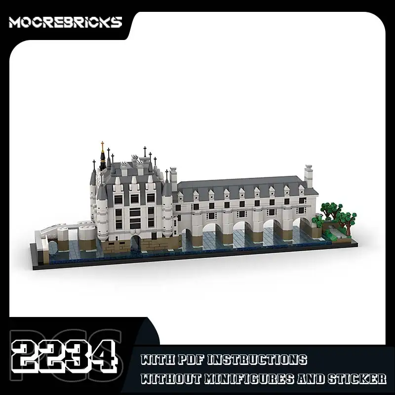 MOC-118889 Chenonceau Castle Classic Building Block DIY Handmade Assembly Architecture Model Bricks Toy Kids Birthday Gifts