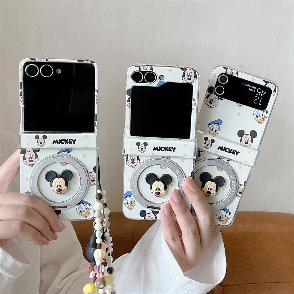 

Kawaii 3D Mickey Cute Phone Case for Samsung Galaxy Z Flip7 6 5 Flip5 4 Flip6 7 FE Cover With Chain Cartoon Shockproof Fundas