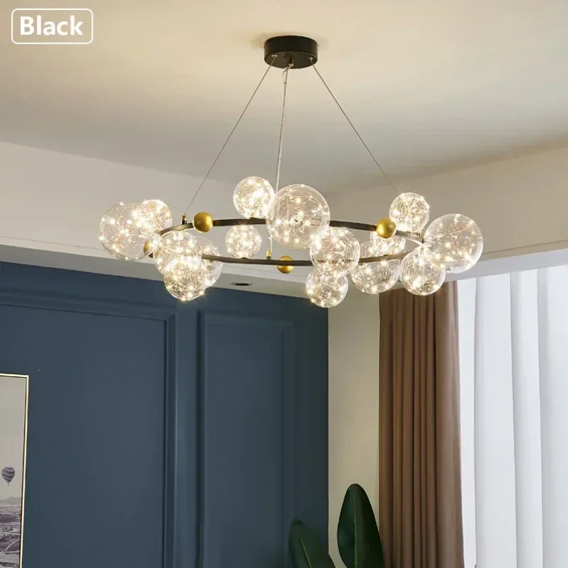 Ring Led Chandelier For Bedroom Living Dining Room Kitchen Table Round Glass Bubble Ball Hanging Lamp Circle Led Pendant Light