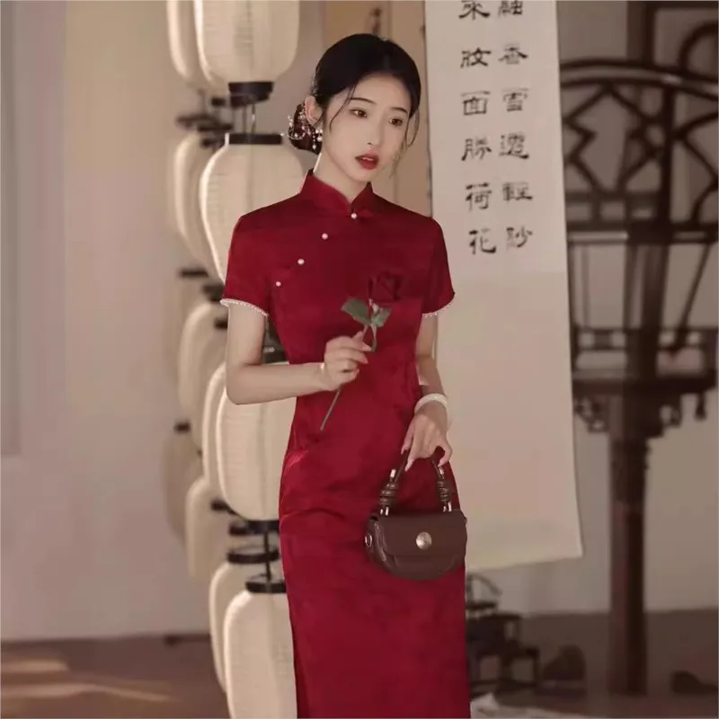 Red cheongsam toasting dress bride's modified engagement and wedding women's light new Chinese-style