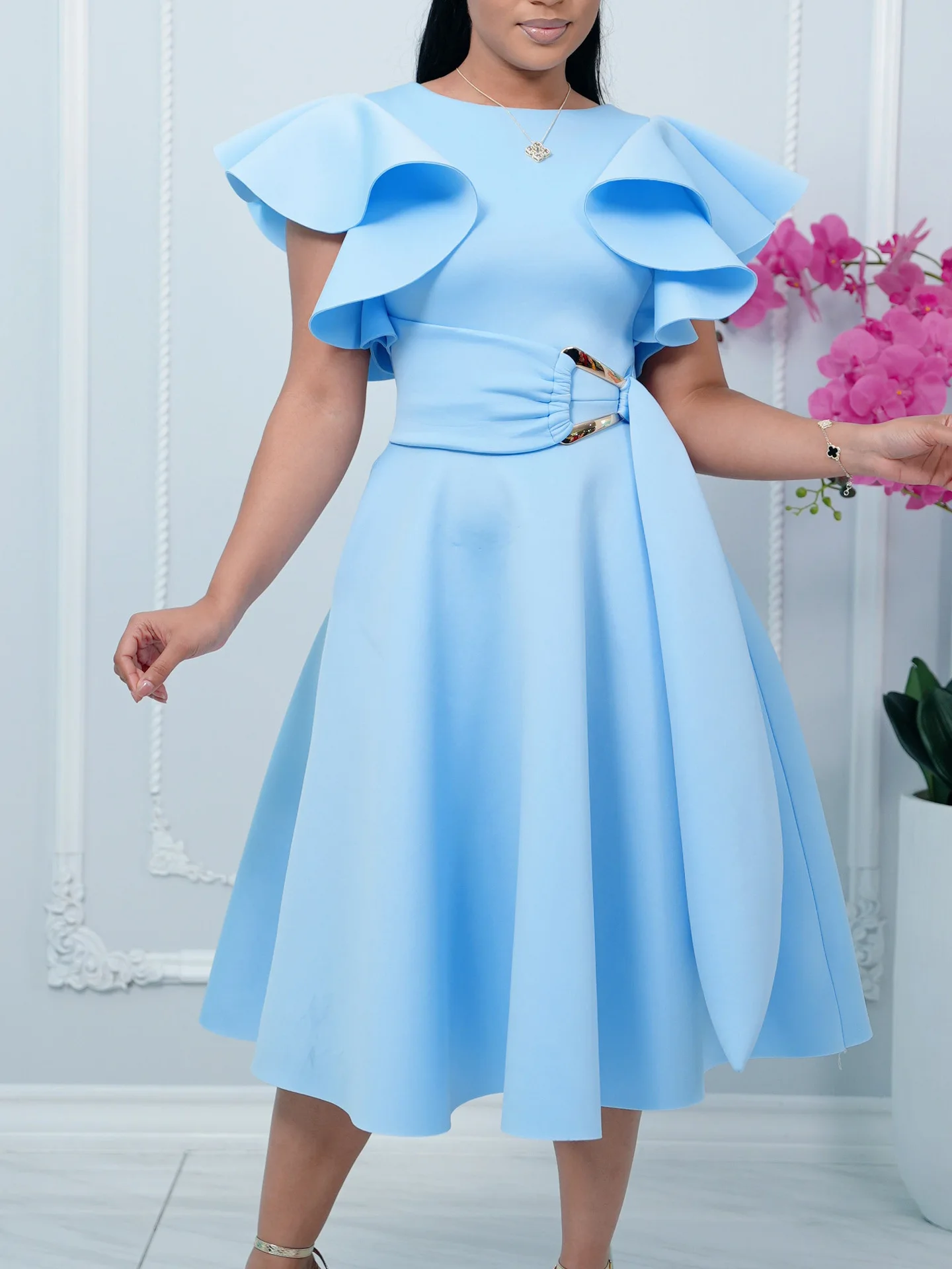 

Elegant Women's Floor-Length Dress Summer 2026 Flowing Sleeve Wrap-Neck Belled New Style