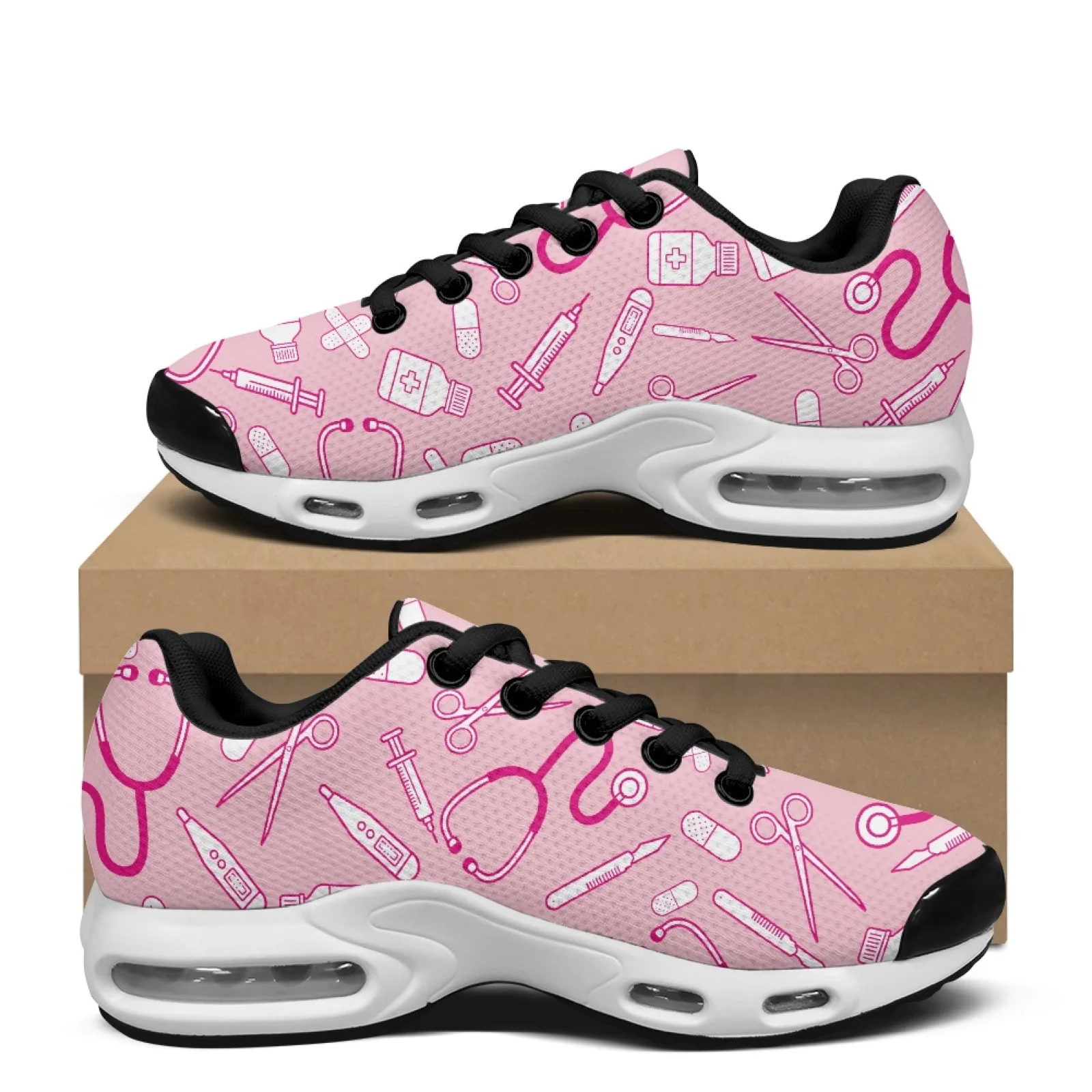 PENSTROLL Pink Medical Icons Tennis Sneakers Mesh Walking Shoes Breathable Walking Sneakers for Men