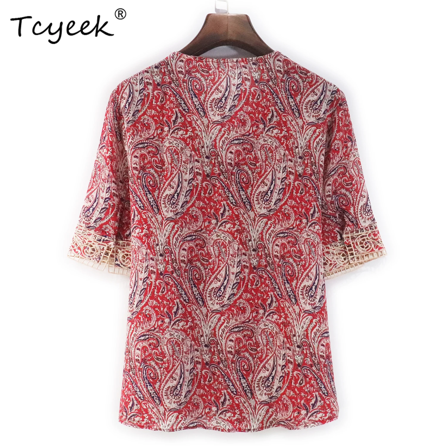 

Tcyeek 100% Silk T-Shirts For Women, Short Sleeve Printed Embroidery, Elegant Loose Versatile Tees, 2024 Spring Top T41638QC