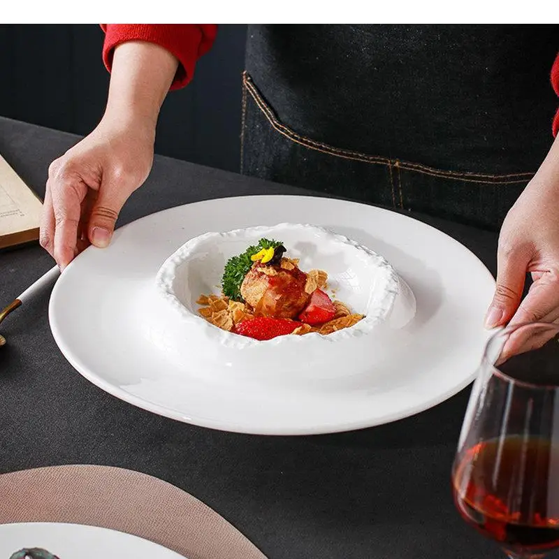 

Керамическая тарелка для ресторана, нерегулярная толстая тарелка для супа, пасты, закусок, десертное блюдо, однотонная посуда