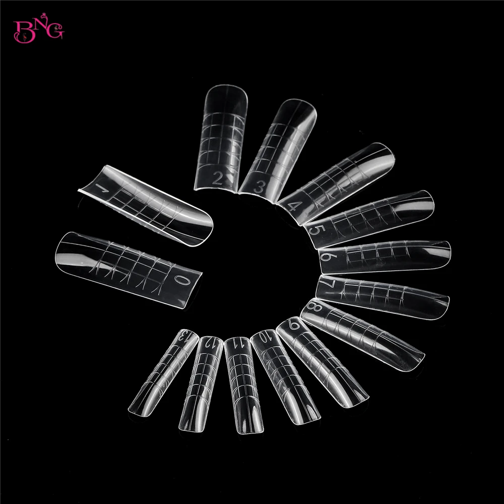 BNG 140 قطعة أشكال أظافر مزدوجة مربعة من جل الأظافر غطاء كامل قوالب أظافر 14 مقاسًا لتطويل الأظافر من البلاستيك الناعم المرن #5