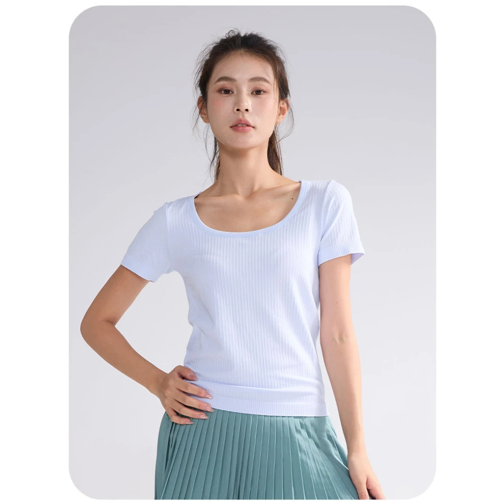 

Women's T-shirt Short Sleeve Yoga Exercise Top With Fixed Chest Pad Gym Workout Summer Running Outdoor Casual Wear