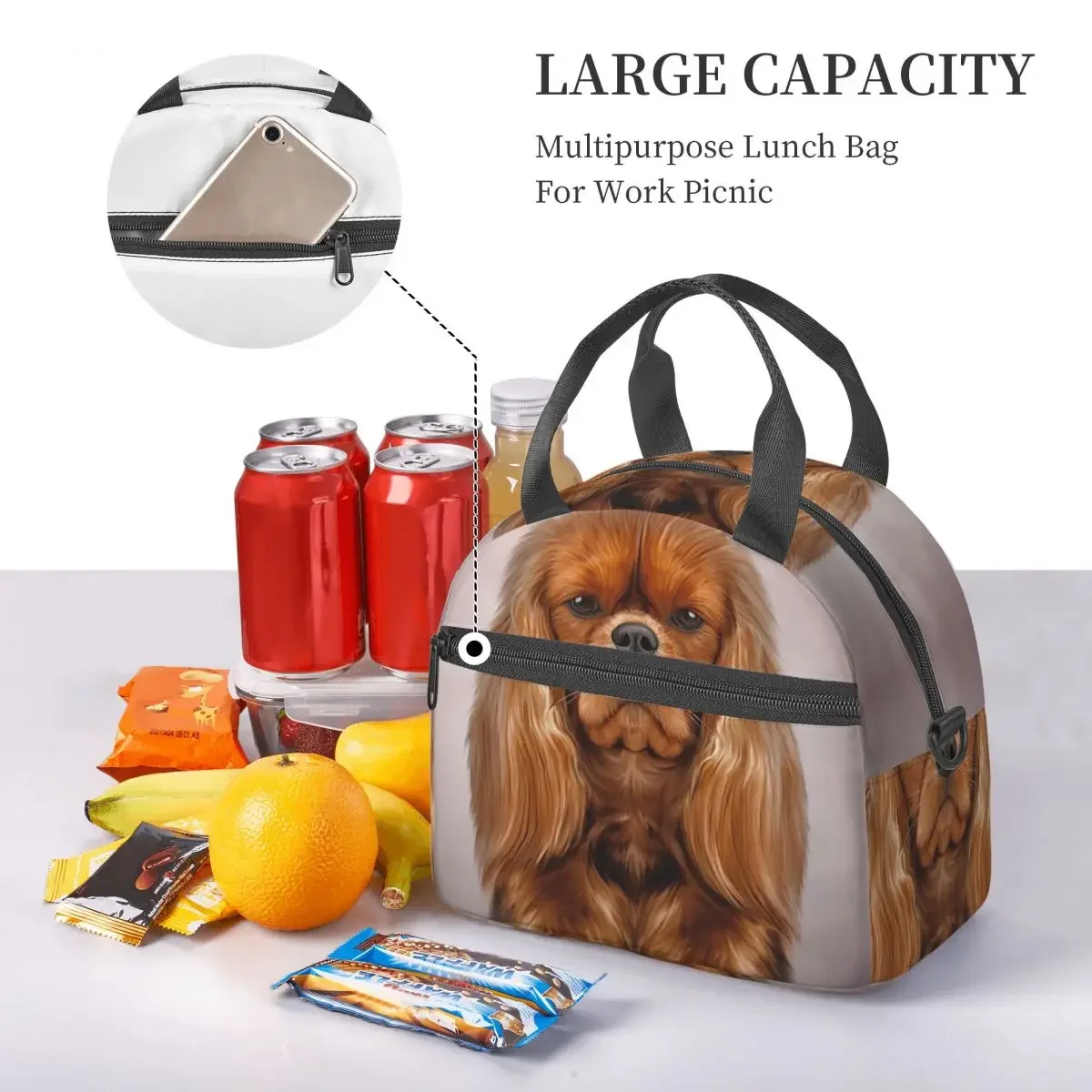 

Drawing Dog Spaniel Lunch Bags Insulated Bento Box Lunch Tote Picnic Bags Thermal Bag for Woman