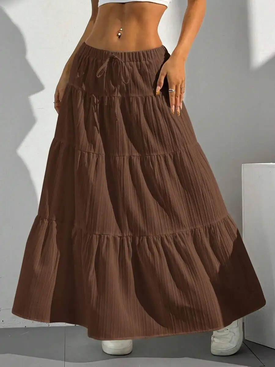 Plus Size New Spring/Summer Women's Half length Skirt with Strap Splicing, Large Swing Skirt, Loose Long Skirt