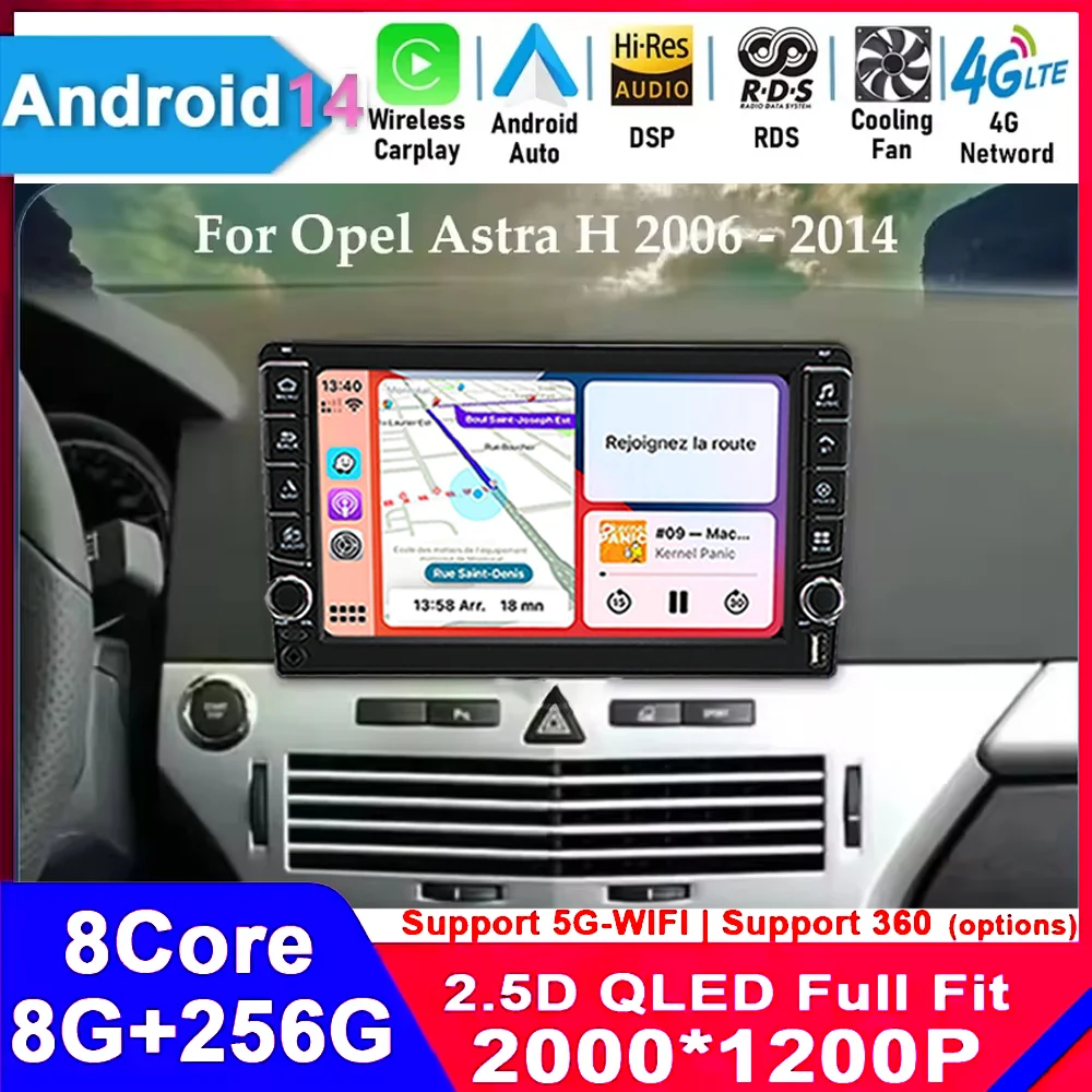 

Android 14 QLED Screen Carplay 4G GPS Car Radio For Opel Astra H/Zafira B 2004 -2014 Wifi Car Multimedia Video Player Navigation