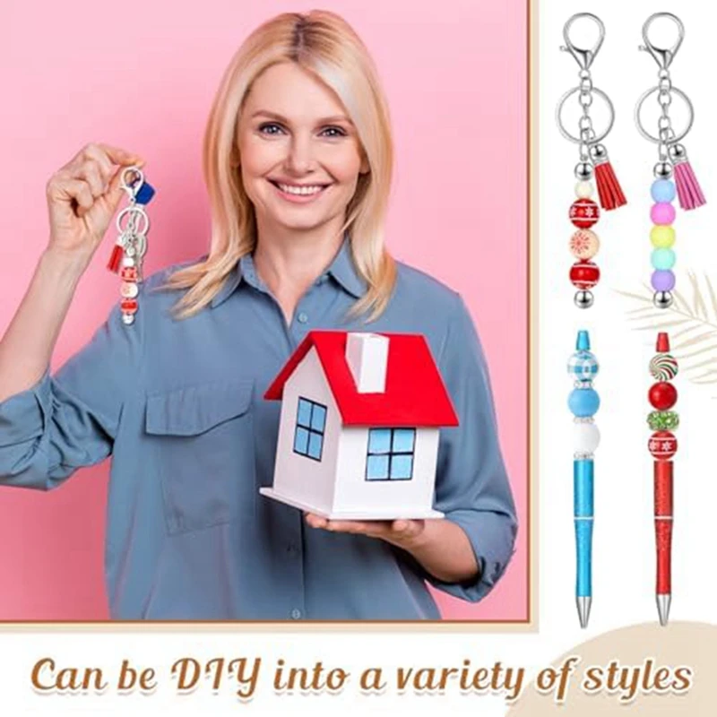 20Pcs Beaded Pens 20Pcs Beaded Keychain Rods, DIY Keychain Supplies Pen Making Supplies Parts With Tassels For Craft Projects
