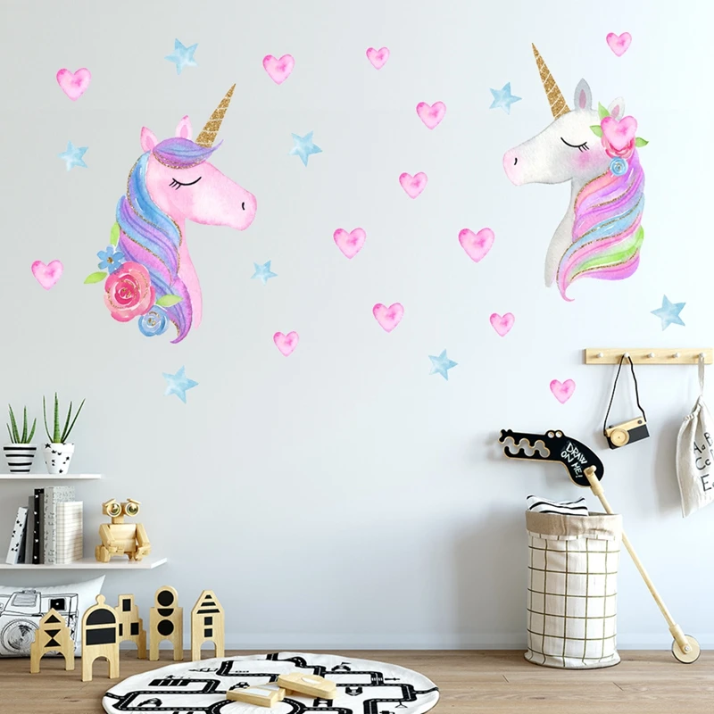 Cartoon Unicorn Luminous Wall Stickers For Kids Room Home Decor Wallpaper Glow In The Dark Wall Decals Unicorn Birthday Party