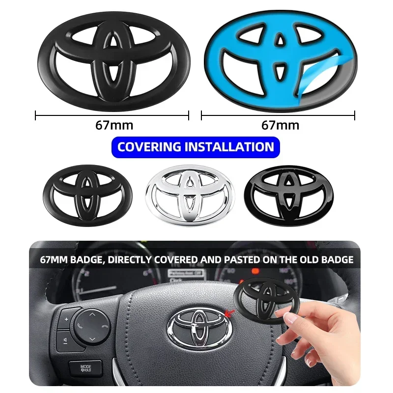 65mm 67mm car Steering Wheel Badge Emblem steer wheel sticker Decal logo for toyota RAV4 Camry yaris AVALON CHR PRIUS Vios REIZ