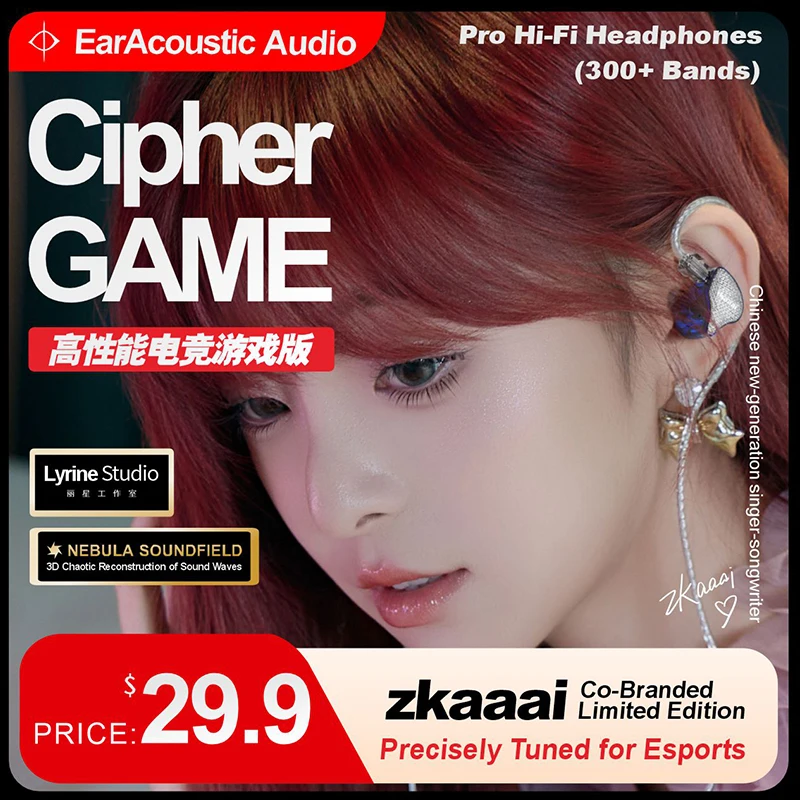 EarAcoustic Cipher Game X zkaaai High-Performance Esports Earbuds | Dual-Magnetic Engine + Crystal Finish, for Gamers & Music