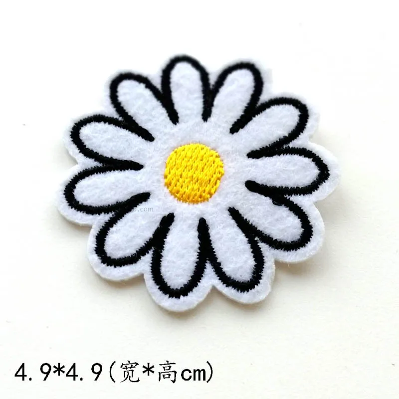 Back adhesive tape with B353 embroidered small sunflower colored flower six petals