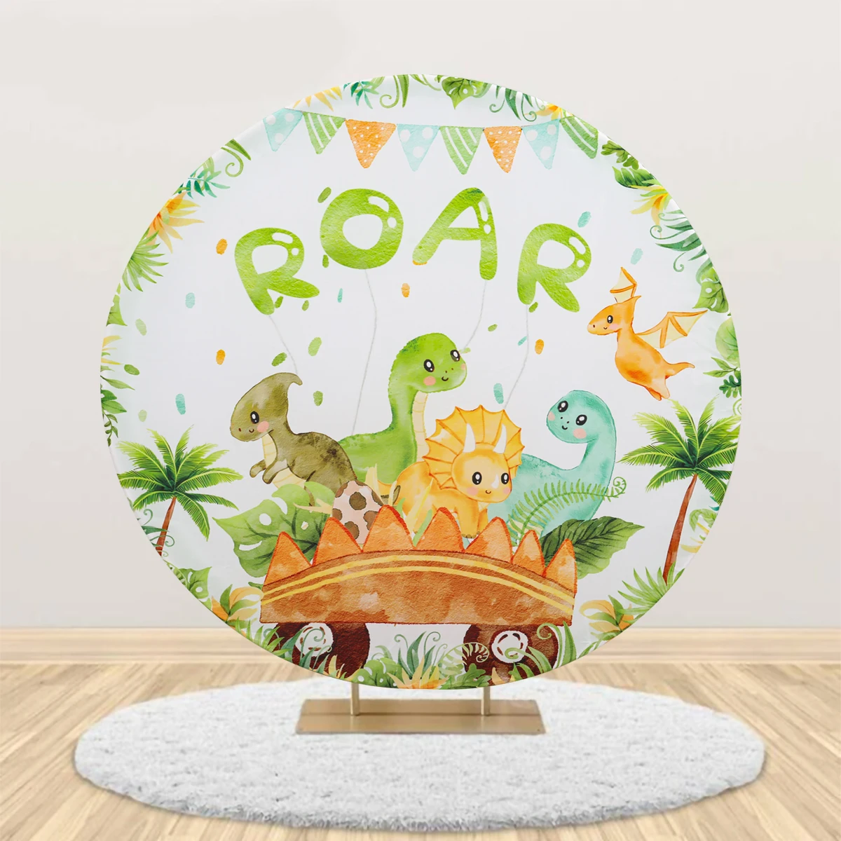 Round Birthday Party Backdrops Unicorn Dinosaur Flamingo Kids Birthday Party Decoration Baby Shower Circle Photo Background Cove