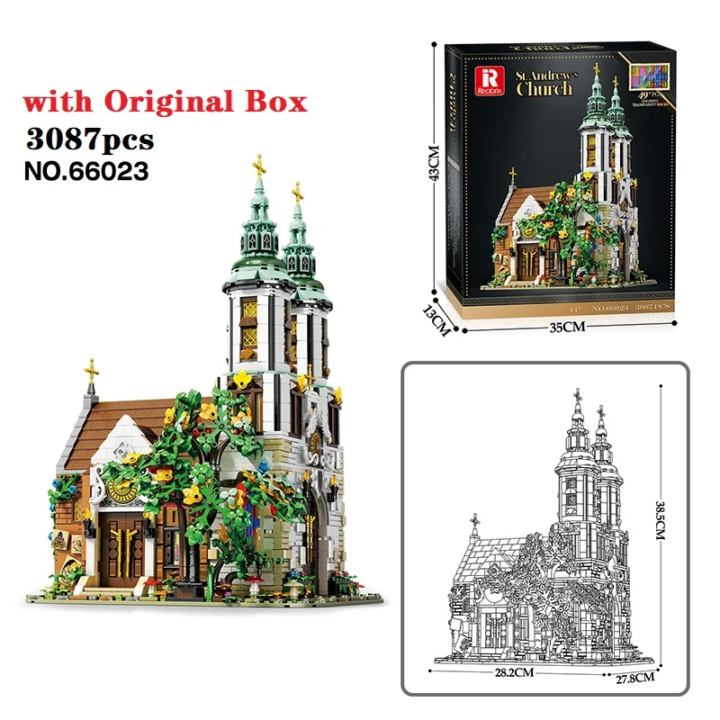 

С оригинальной коробкой, строительные блоки, игрушки, вид на улицу, здание, сборная модель, церковь Эндрю, подарки на Рождество и день рождения