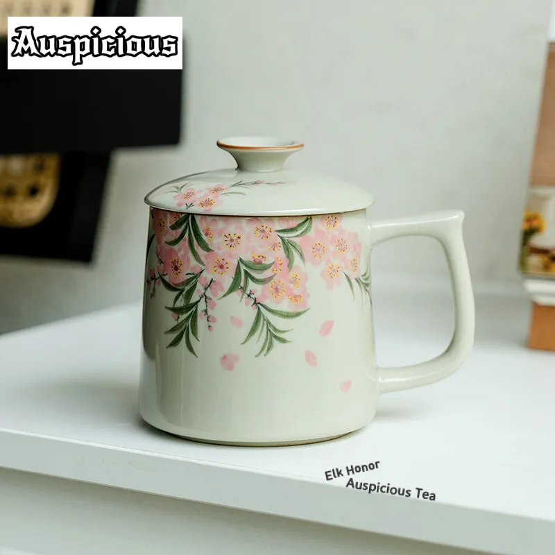 

330 мл ручная роспись кофейная кружка с цветком персика японская кружка для завтрака кружка для послеобеденного чая мастер офис чашка для воды чайный набор ремесло подарок