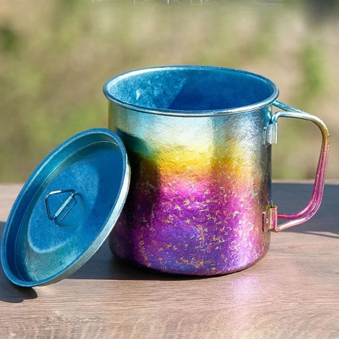 400ML Food-Grade Pure Titanium Mug with Lid Handle Collapsible Rust-Proof Coffee Tea Cup Outdoor Camping Hiking Trips Cup
