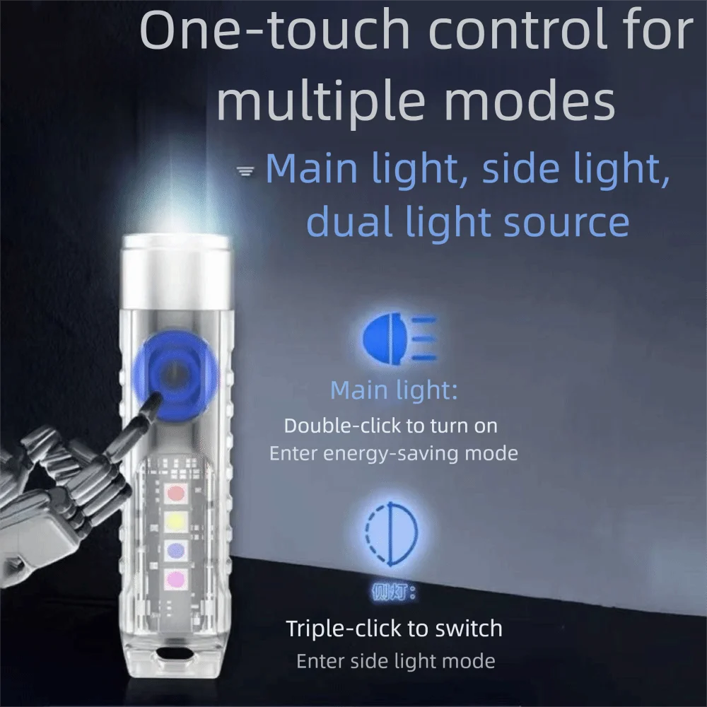 Waterproof Mini Keychain Flashlight 10 Modes Pocket Portable Torch Light Magnetic Base Lightweight LED Magnetic Flashlight