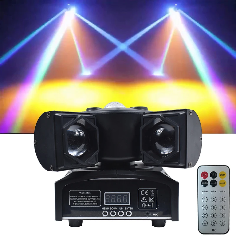 New 4 Arms RGBW LED Beam Light with Red Green Laser Gloden Strobe Magice Ball Patterns Effects DMX Control DJ Disco Stage Lights