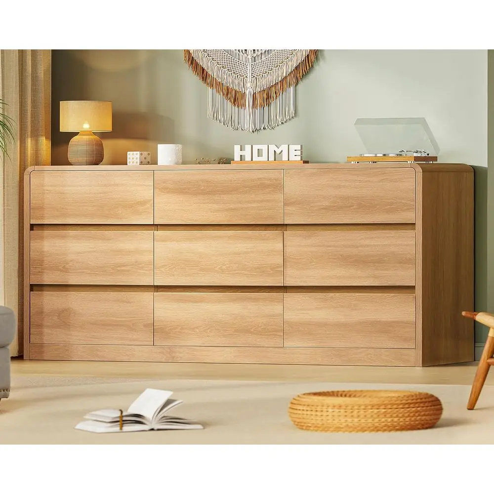 63 Wide Curved Profile Bedroom Chest with Wood Storage Drawers for Natural Organizing