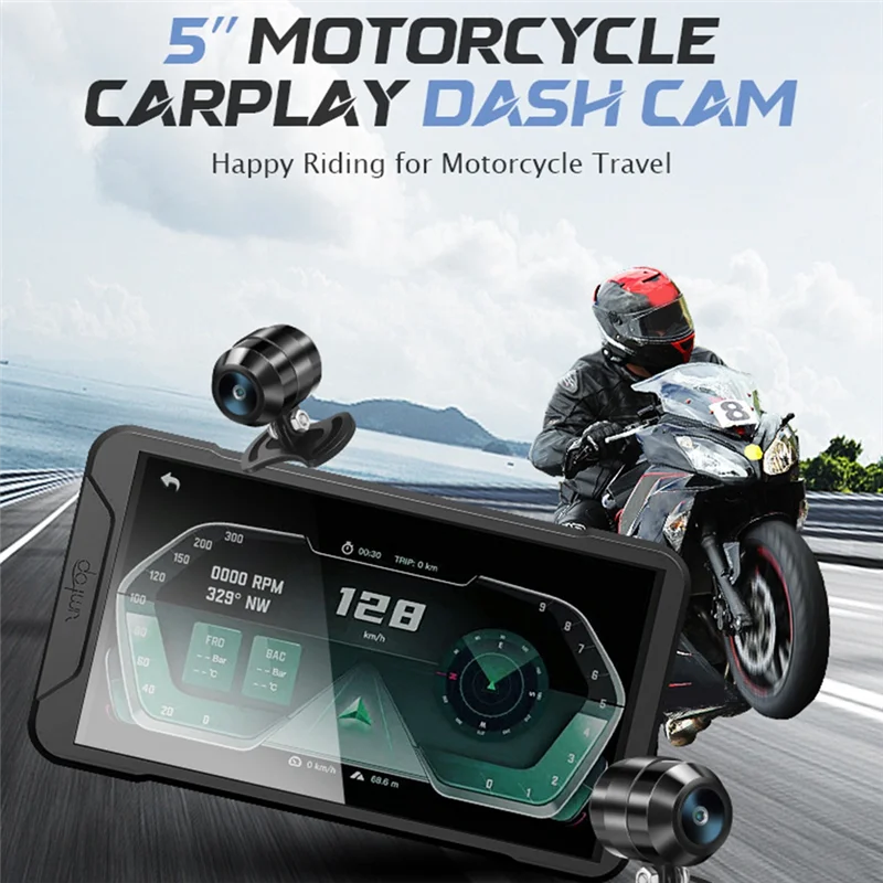 

2K Dual Recording 5 Inch Motorcycle Driving Recorder Waterproof WIFI Carplay Projection Navigation Tire Pressure Monitor