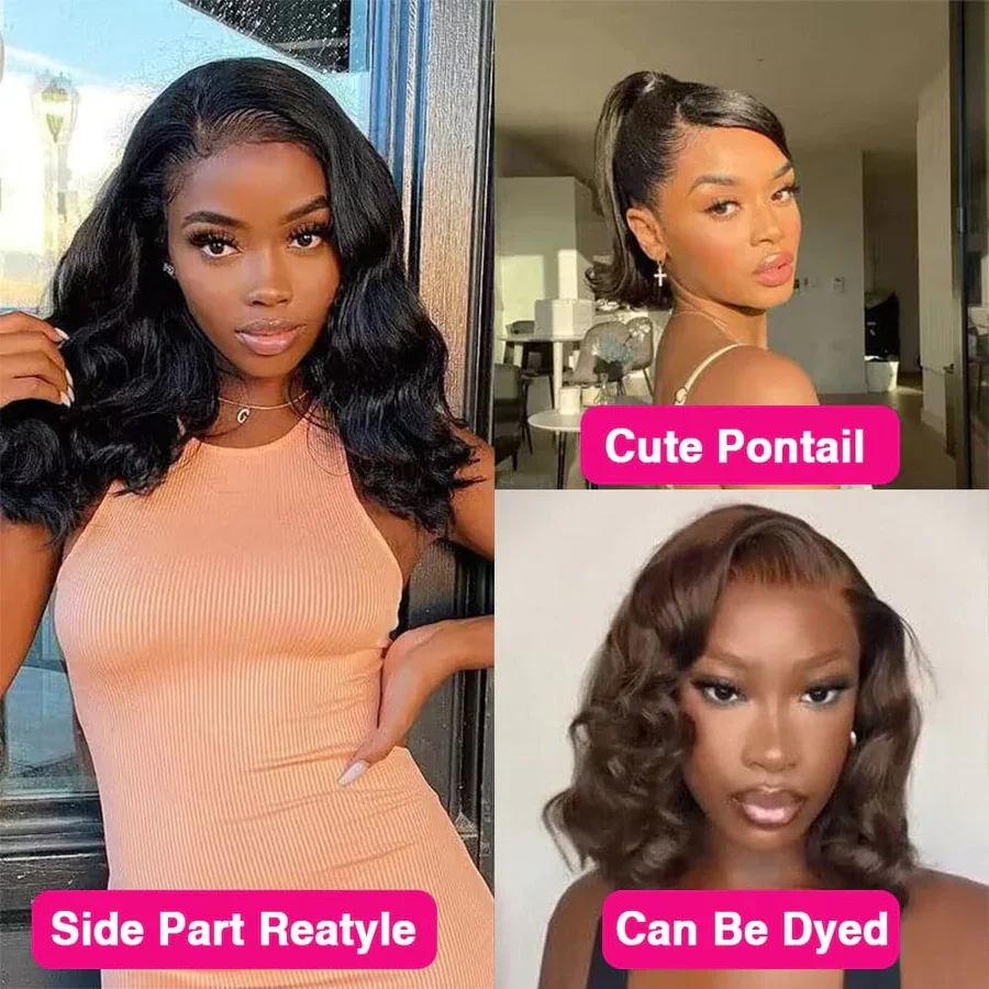 Short Bob Wigs Glueless Brazilian Body Wave Lace Front Human Hair Wigs HD Transparent Lace Closure Wig Body Wavy Wigs For Women